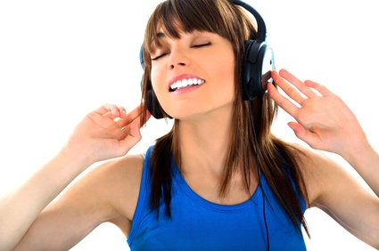brunette girl listening to music